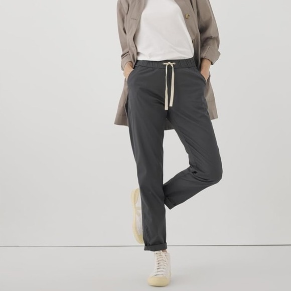 Pact STORM DAILY TWILL Women Medium GRAY Organic Pants Drawstring ANKLE PULL ON - Picture 1 of 10